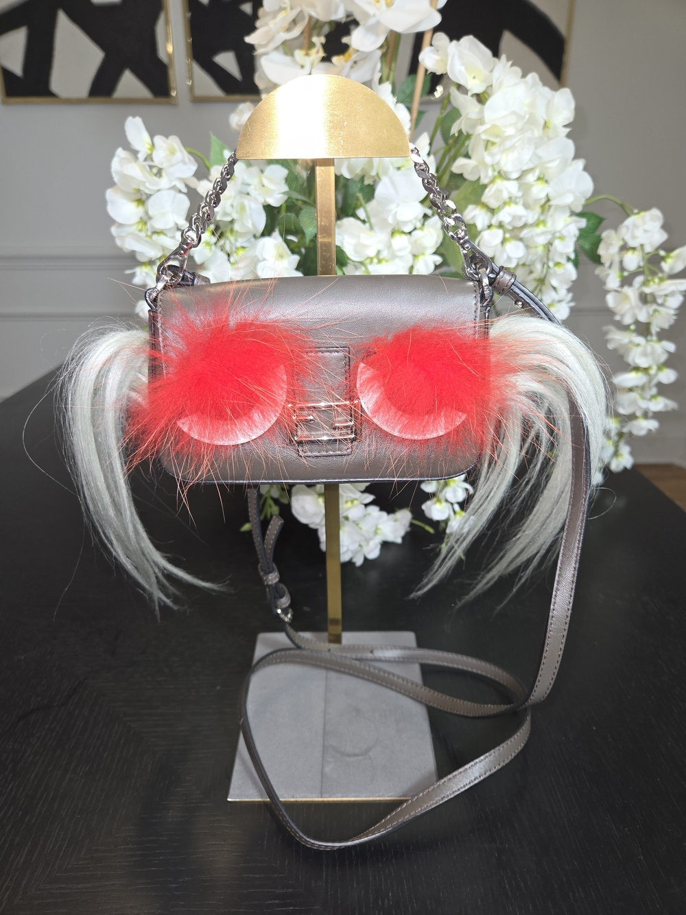 Fendi Micro Monster Baguette Bag With Silver Tone Hardware